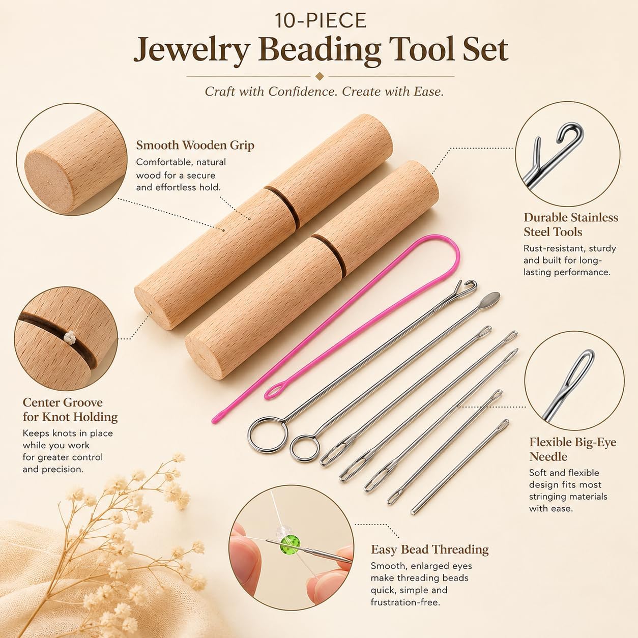 aadwiwk 10PCS Loop Turner for Beads, Knot Grippers, Bracelet Tightening Set, Loop Turner Sewing Tool, Beading Accessories, Jewelry Making Tools, Cord Threading Tools, DIY Bracelet Tools
