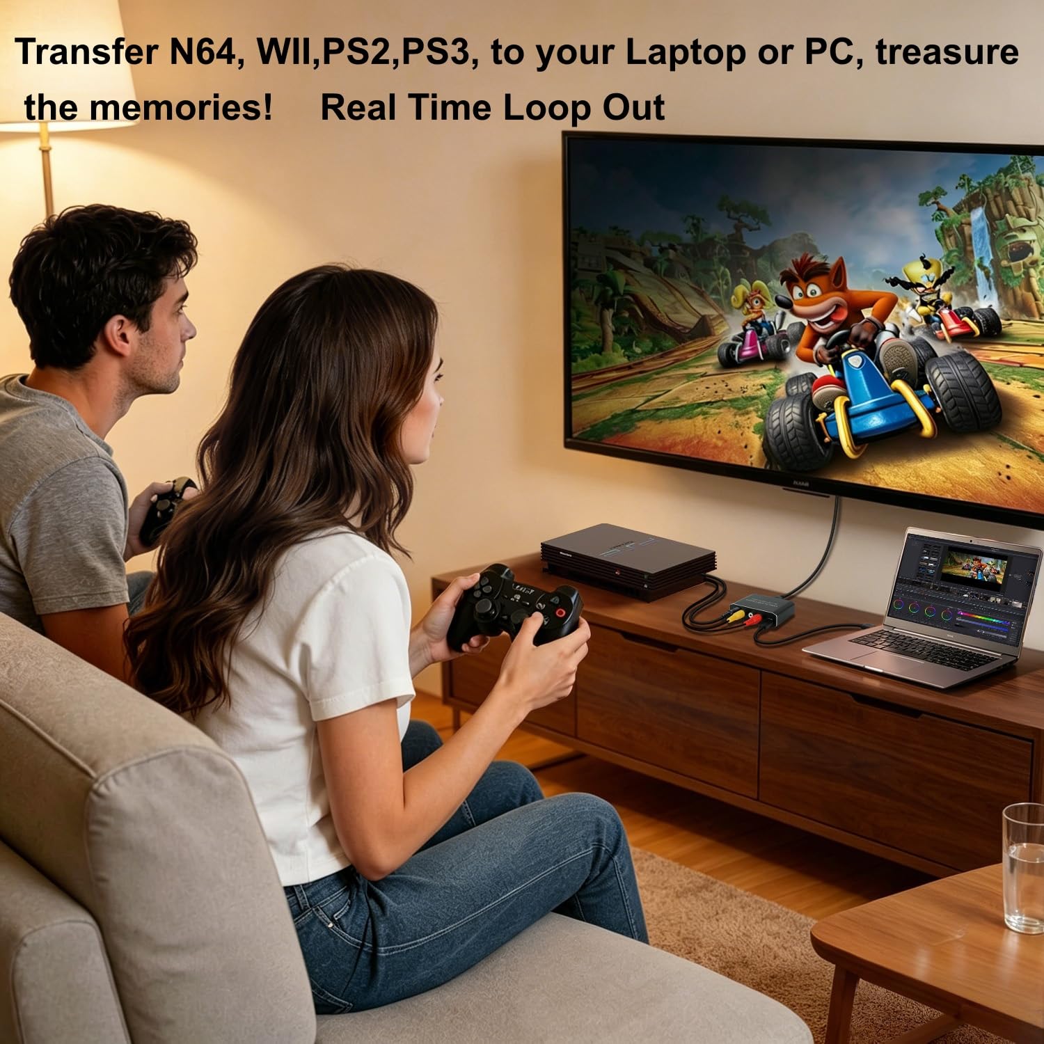 Convertitore da VHS a digitale e adattatore da RCA a HDMI, scheda di acquisizione audio video USB 1080P con loop out HDMI, RCA, S-Video, AV a USB-C per VCR, DVD, Hi8, PS2, Wii, Video8, Video8