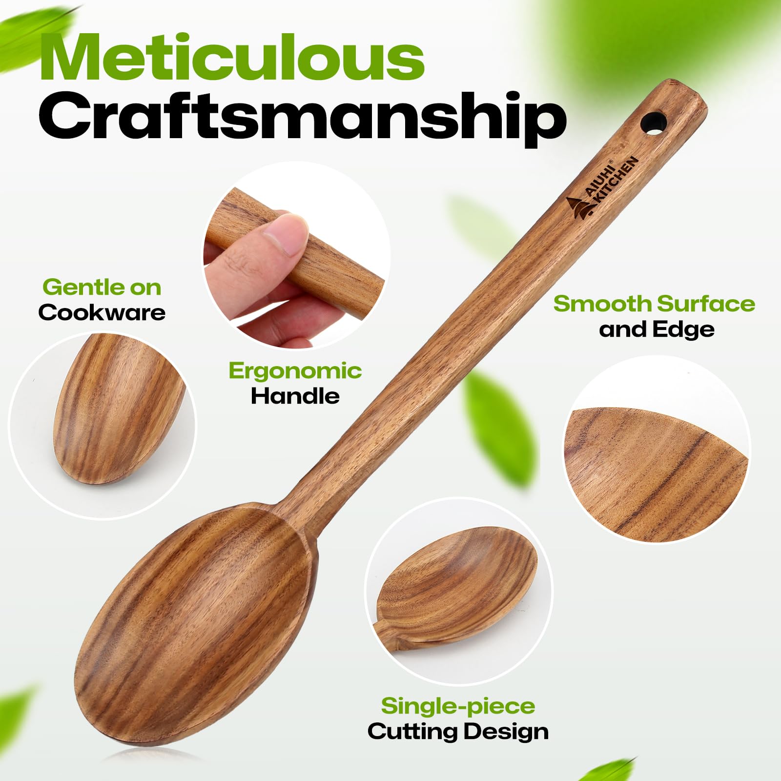 AIUHI Juego de 7 cucharas de cocina de madera