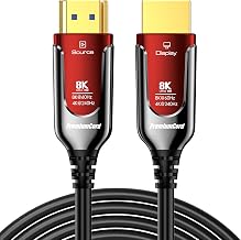 PREMIUMCORD 8K Optisch Aktiv Glasfaserkabel HDMI 2.1, Ultra High Speed Kabel 48 Gbit/s, 3D, EDID, eARC, HDR, Auflösung 8K@60Hz 4320p, 4K@240Hz, Kompatibel mit PS5, Xbox, PC, TV, Vergoldet, Länge 10 m