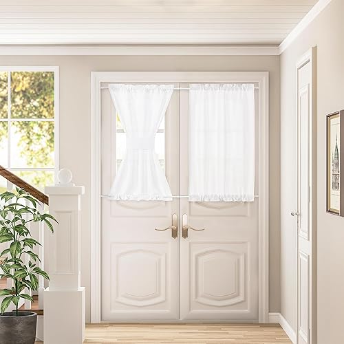 White Linen Door Curtains 40 Inch Length for Front French