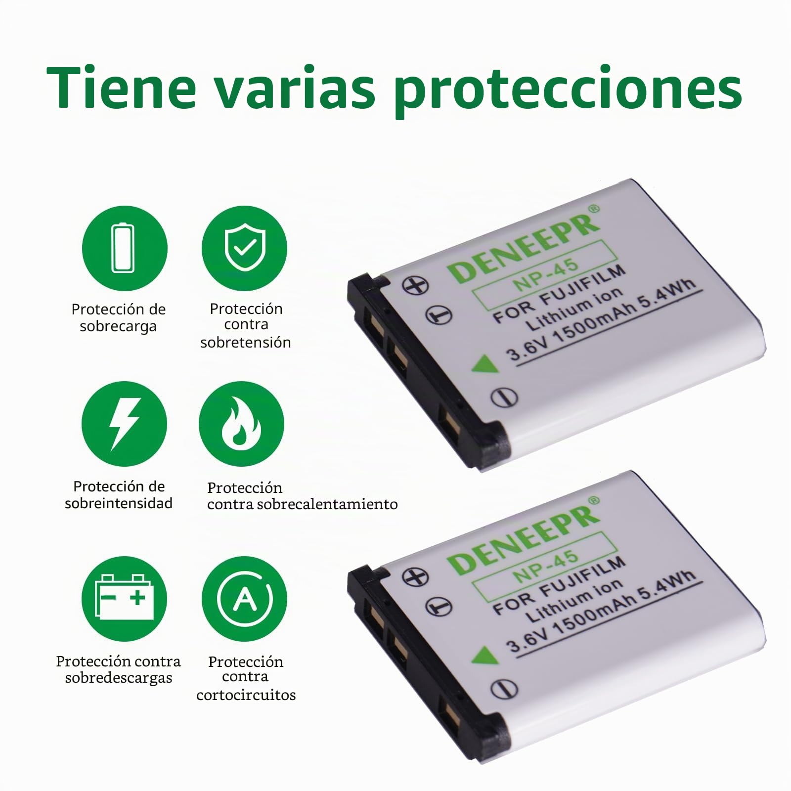 2X DENEEPR 3.6V 1500mAh Li-Ion Compatible con Batería Fujifilm NP-45 NP-45A NP-45B NP-45S INSTAX Mini 90,FinePix XP20 XP22 XP30 XP50 XP60 XP70 XP80 XP90 XP120 T350 T500 T510