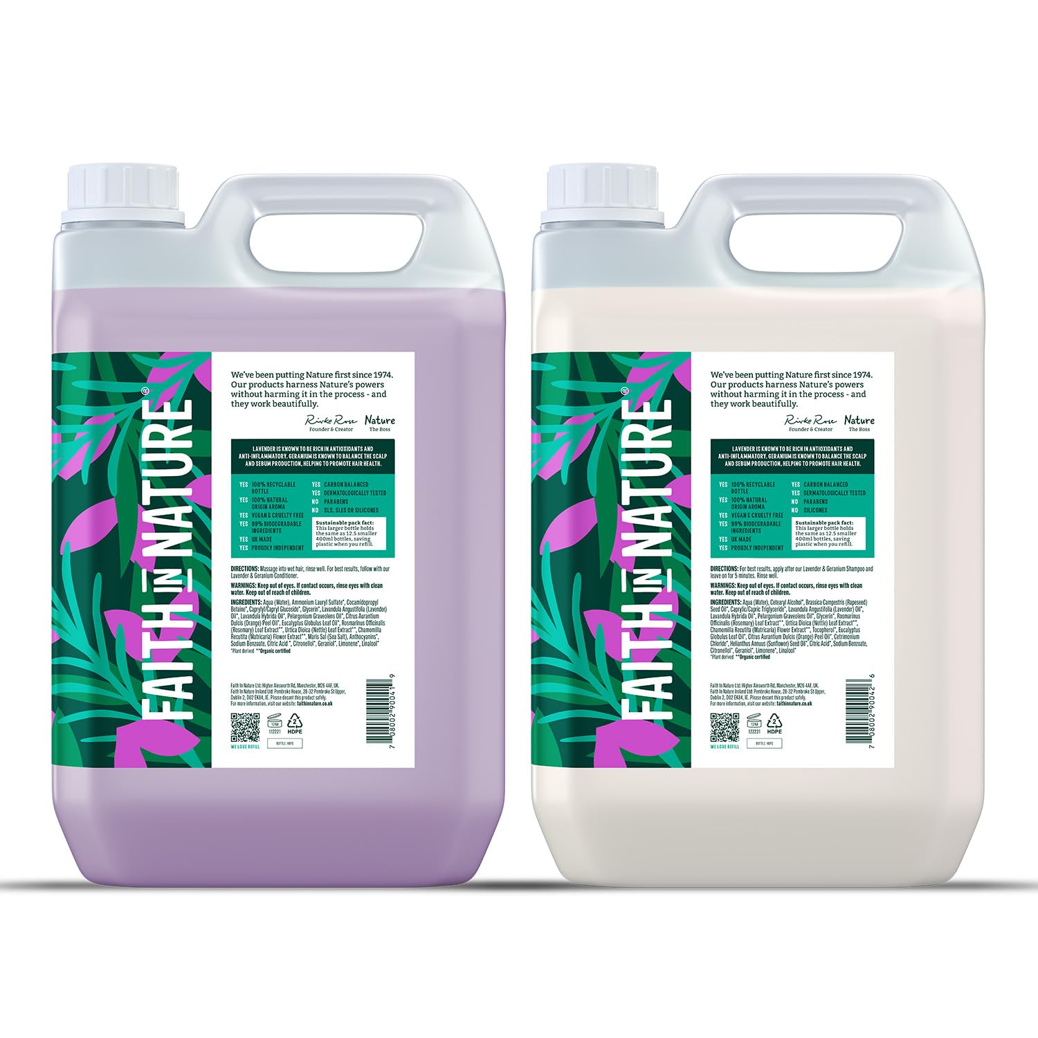 Faith In Nature Natural Lavender & Geranium Shampoo and Conditioner Set, Nourishing, Vegan & Cruelty Free, No SLS or Parabens, For Normal to Dry Hair, 2 x 5L Pack