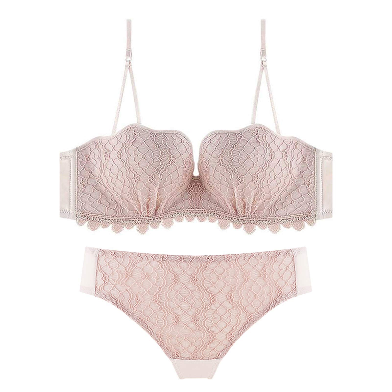 WENJUN Reggiseno e Panty Set per le donne, Sexy Lingerie Pizzo Set Due Pezzi Raccogliere Confortevoli Bralette (Colore: Rosa, Taglia : 75A)