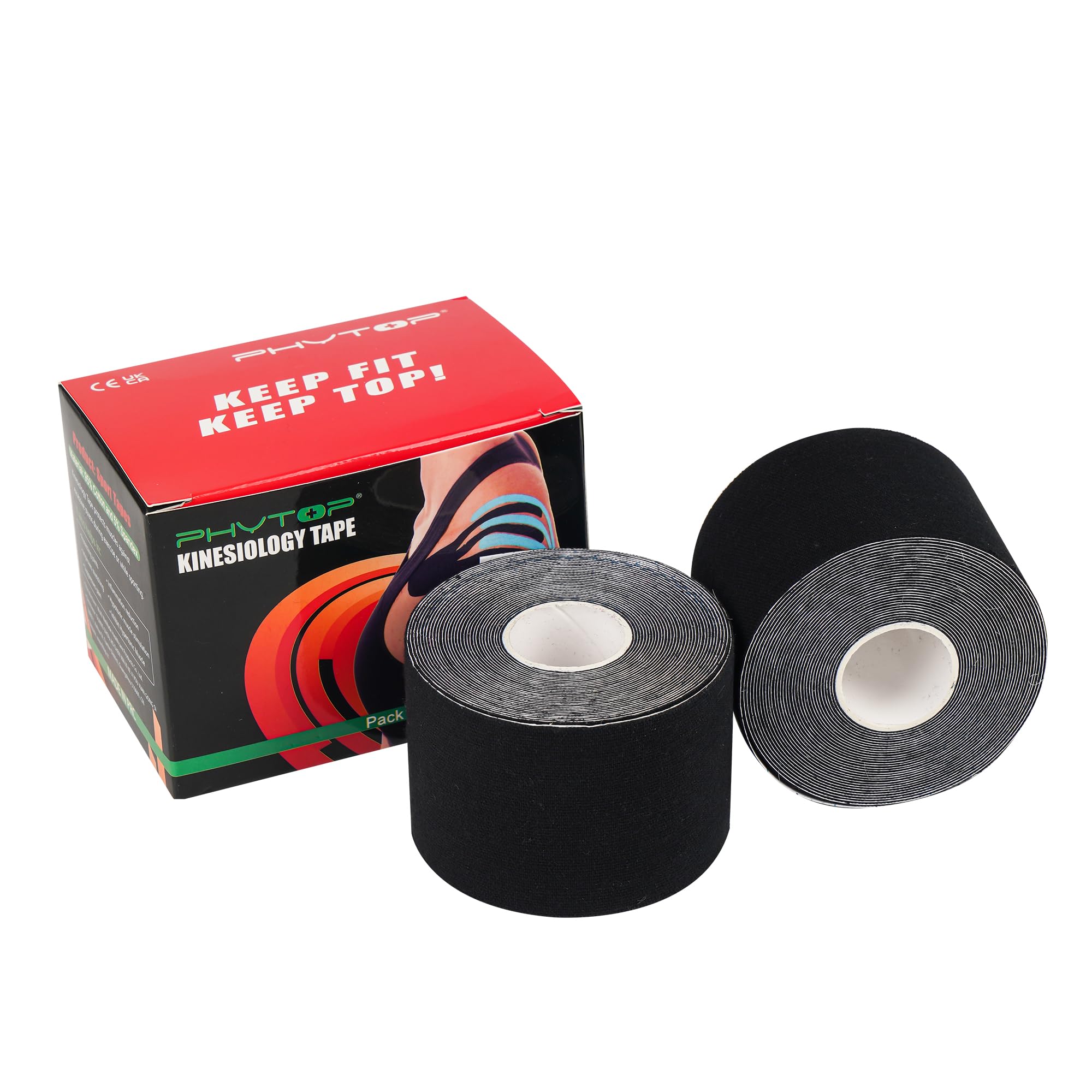 Bulk Kinesiology Tape for Knee, Shoulder, Elbow and More, Perfect K Tape Roll Uncut for Sports, Recovery and Physio Therapy, 2 Pack Black
