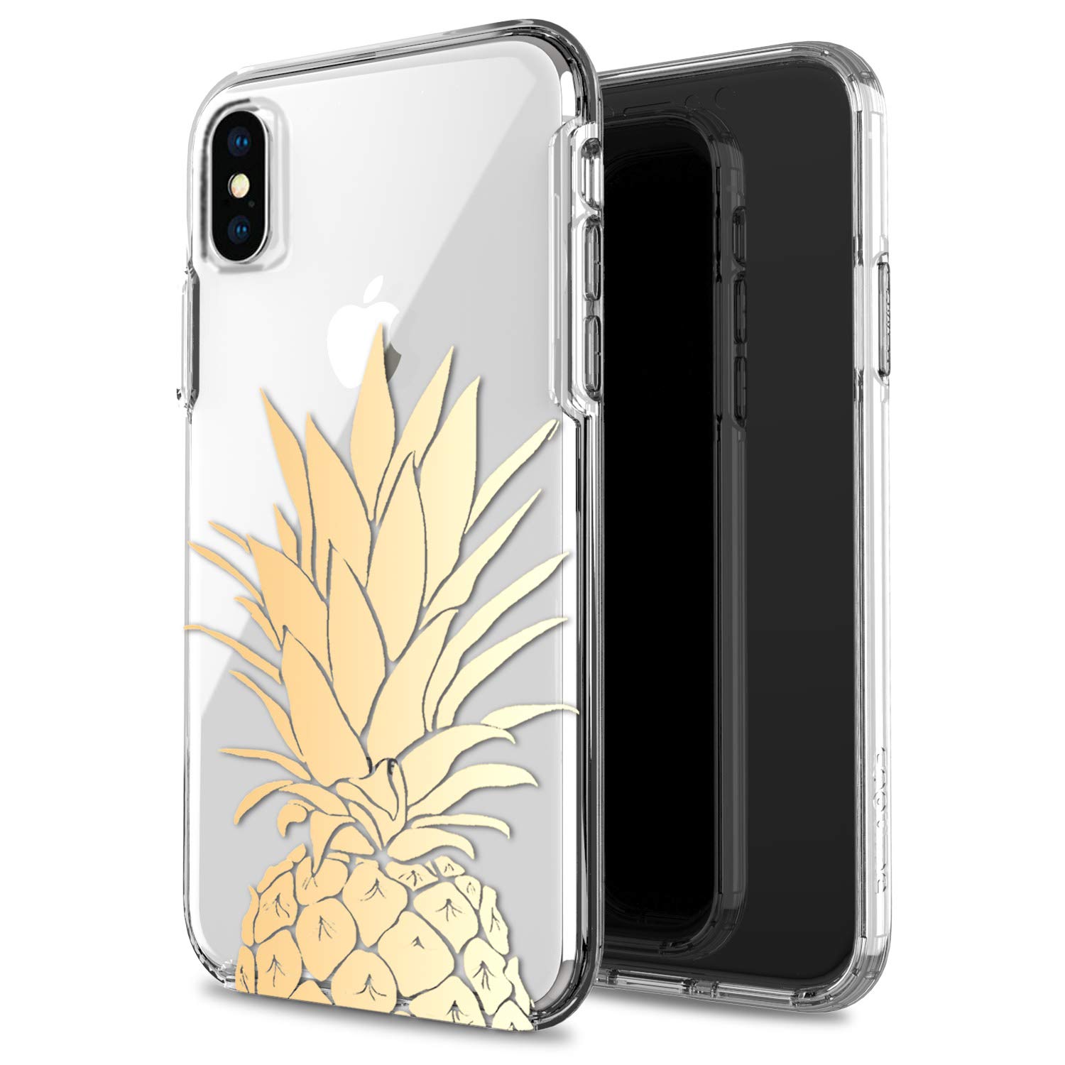 JIAXIUFEN Clear Case for iPhone Xs Max Shiny Gold Metallic Hard Back Panel Cover Soft Bumper Scratch Resistant Shockproof Phone Case Compatible with iPhone Xs Max 2018 6.5 inch jxf-ip65-hard-pineapple