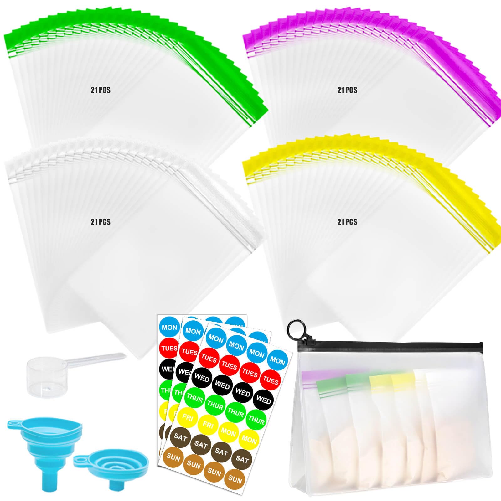 84pcs Protein Powder Travel Container, Single Dose Bags and a Large Portable Bag, Protein Powder Container to Go, Reusable Powder Dispensers with