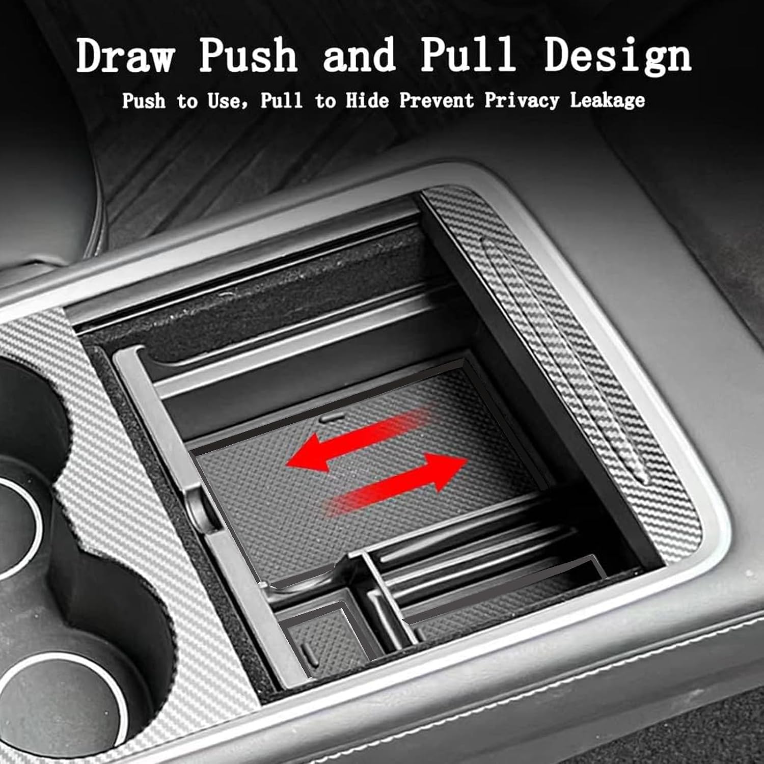 3-PCS Center Console Storage Tray Suitable for 2021 and 2022 Tesla Models 3/Y armrest Hidden Cube Drawer Storage Box with Sunglasses and Coin Rack Interior Accessories Tray (ABS Black)