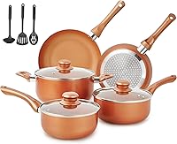 MMELENTA 11-Piece Ceramic Nonstick Pots and Pans Set Copper, Induction Compatible, PFOA-Free with Utensils & Lids