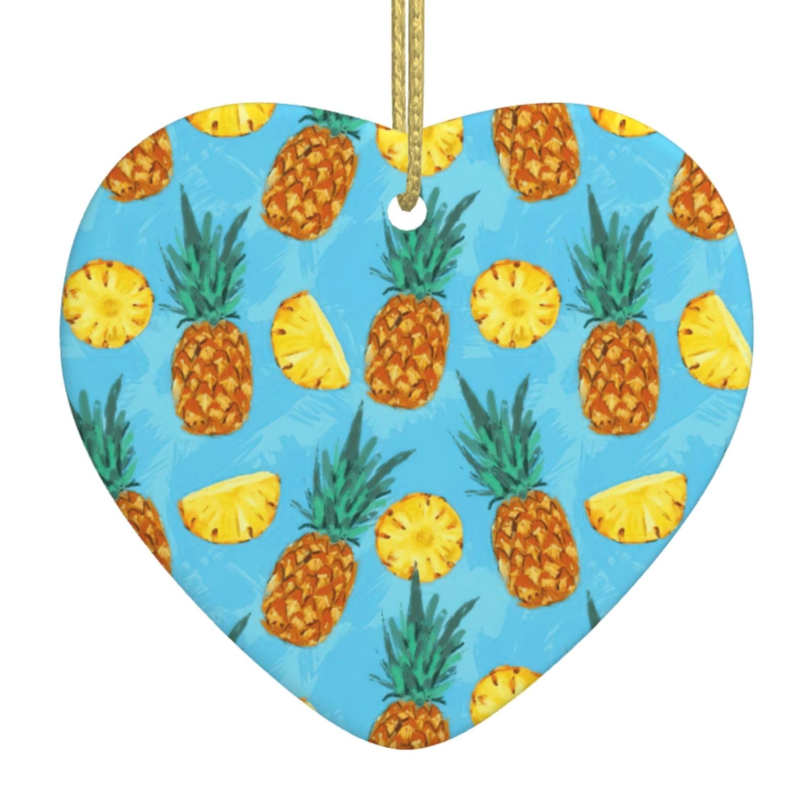 Nbtghga White Fresh Pineapple Print Christmas Ornaments, Ceramic Hanging Ornament, Xmas Tree Decoration, Holiday Home Decor