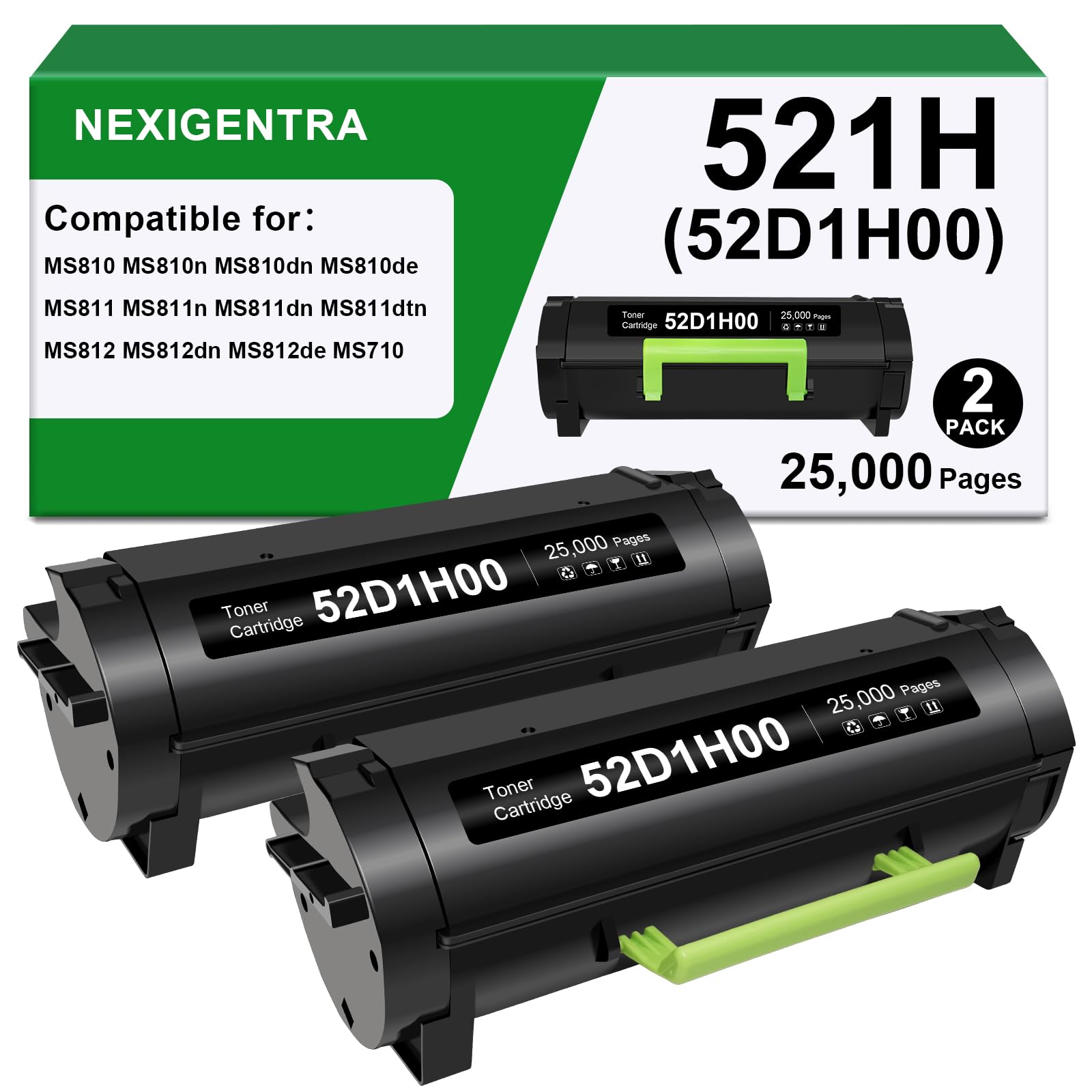Photo 1 of *** 1 PACK *** 52D1H00 521H Toner Cartridge Compatible for Lexmark MS810 MS810n Toner MS710 MS710n MS710dn MS711dn MS810dn MS810de MS810dtn MS811 MS811n MS811dn MS811dtn MS812 MS812dn MS812de MS812dtn Printer 2pk BK