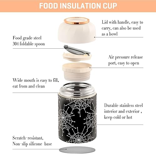 Miniatura 4 de Spiderweb Halloween Food Jar with Spoon Stainless Steel Vacuum Insulated Food Container 17 oz Thermos for Adults