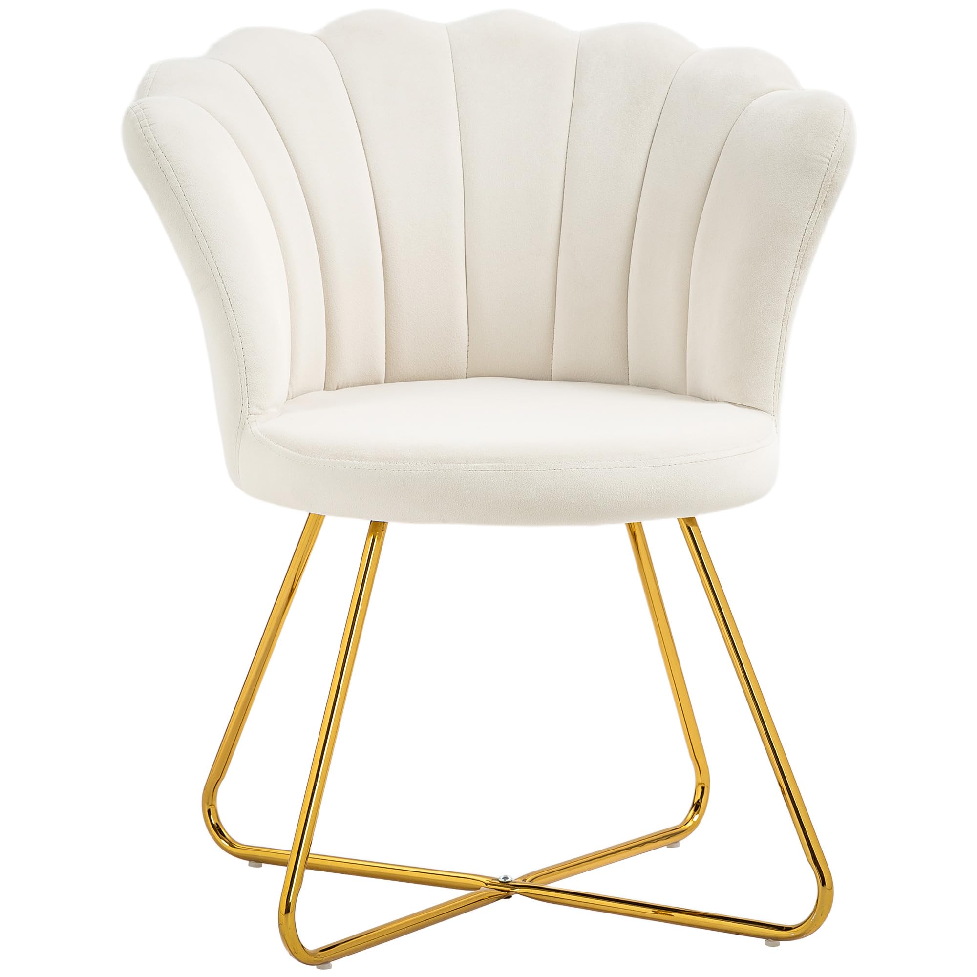 HOMCOM Chaise de Coquillage, Coiffeuse, Chaise en Velours, Chaise de Salon avec Pieds en Acier, pour Salon, Chambre à Coucher, 69 x 64 x 80 cm, crème