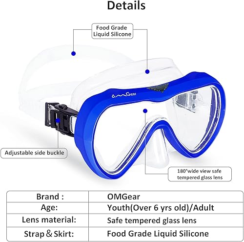 Miniatura 2 de OMGear - Gafas de natación con cubierta para la nariz, máscara de buceo y esnórquel, máscara para niños y adultos, máscara de esnórquel para buceo,