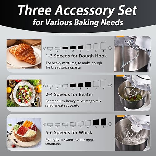 Miniatura 3 de Mezclador de pie de 800 W, mezcladores de masa de cocina de 8 cuartos de galón, mezcladores domésticos eléctricos de velocidad ajustable con tazón,