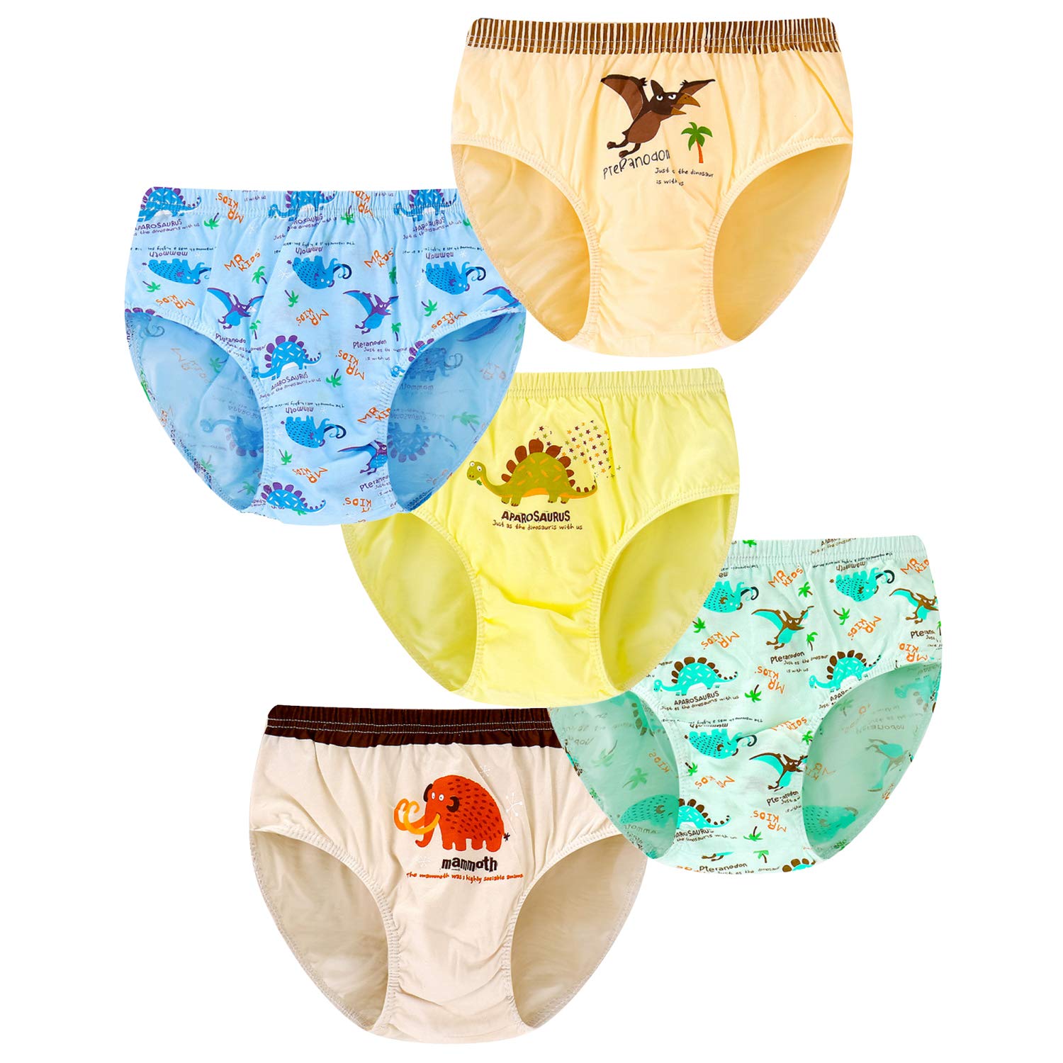 Allmeingeld Boys' Dinosaur Boxer Briefs Cotton Shorts Assorted Underwear 5-Pack Trunk for 2-10 Years