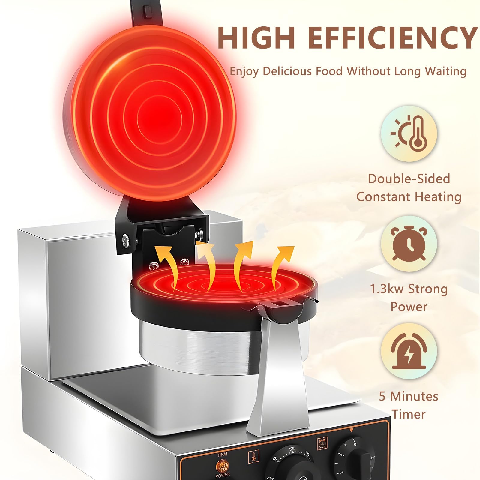 Piastra per Waffle Elettrica, Macchina per Hamburger da 1300 W, Macchina per Hamburger Antiaderente Commerciale, Temperatura Regolabile da 50 a 300 ℃ per Uso Domestico