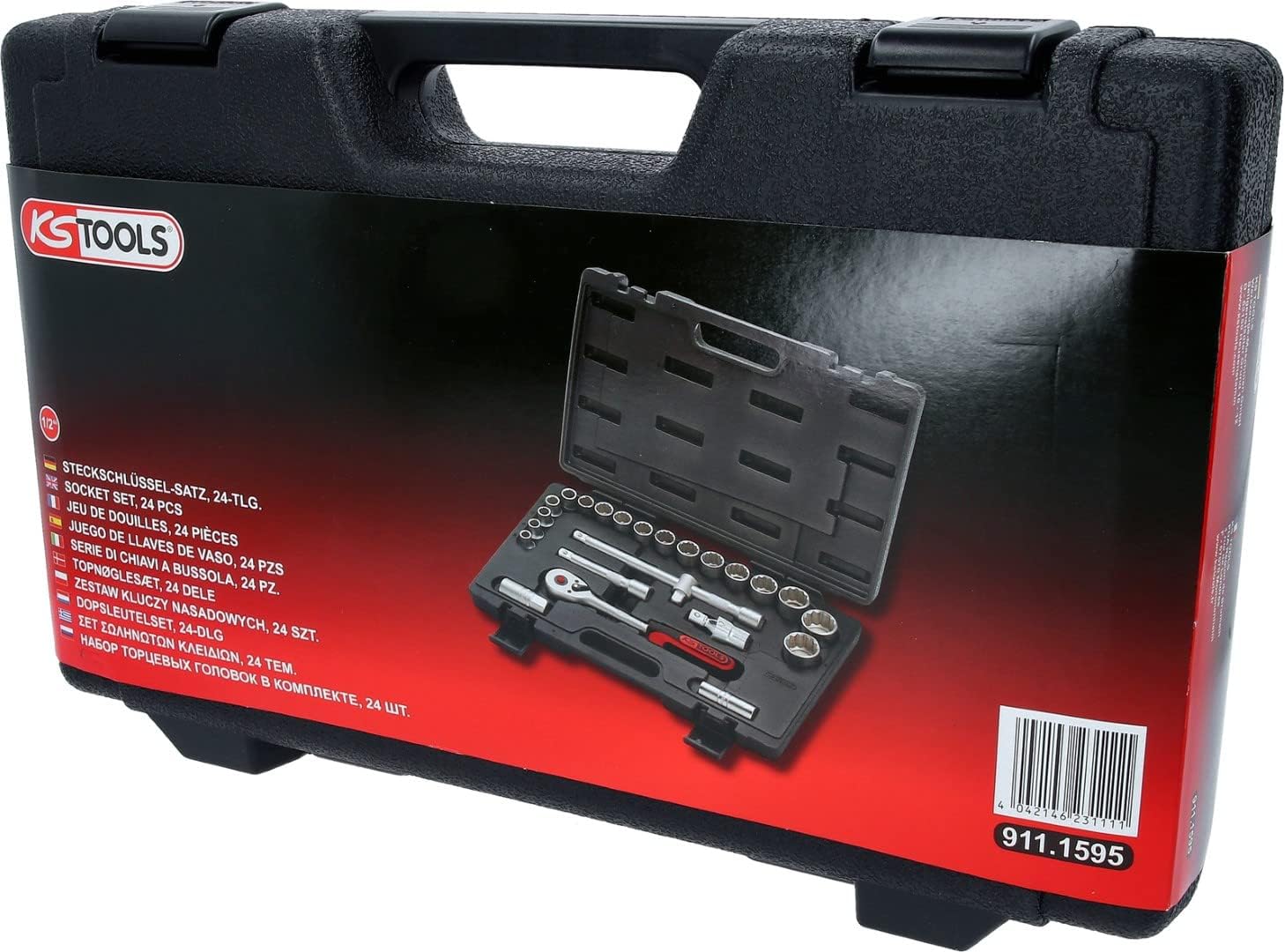 KS TOOLS 1/2" Socket Set, 24 pcs 12 Point