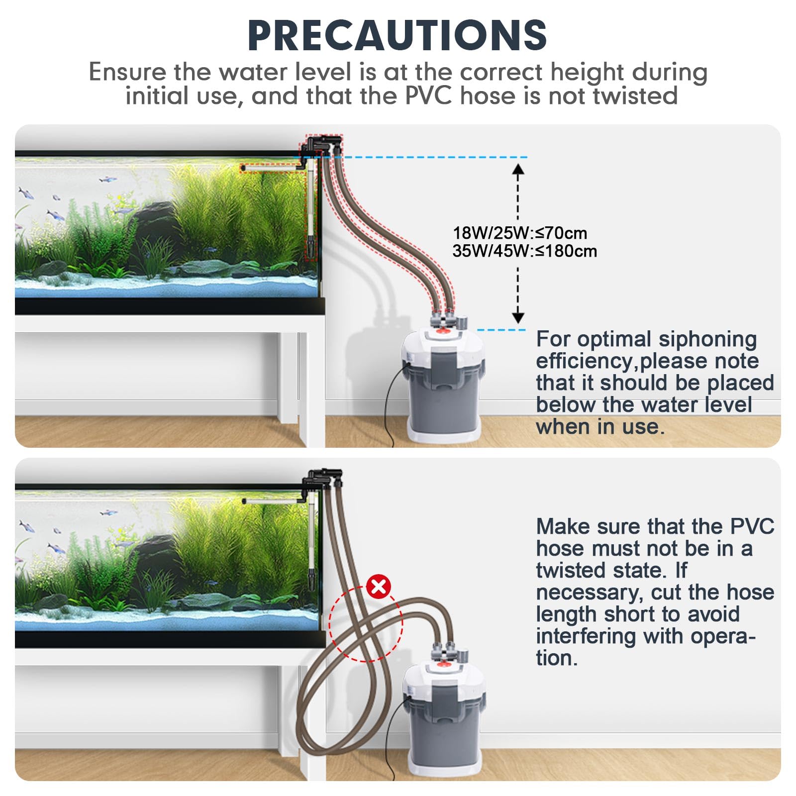 fishkeeper Filtro de recipiente de 225 GPH, filtro de acuario de filtración de 3 etapas | Bolas de cuarzo y filtro de algodón, filtro externo ultra silencioso para agua dulce y salada de hasta 65 galones (18 W)