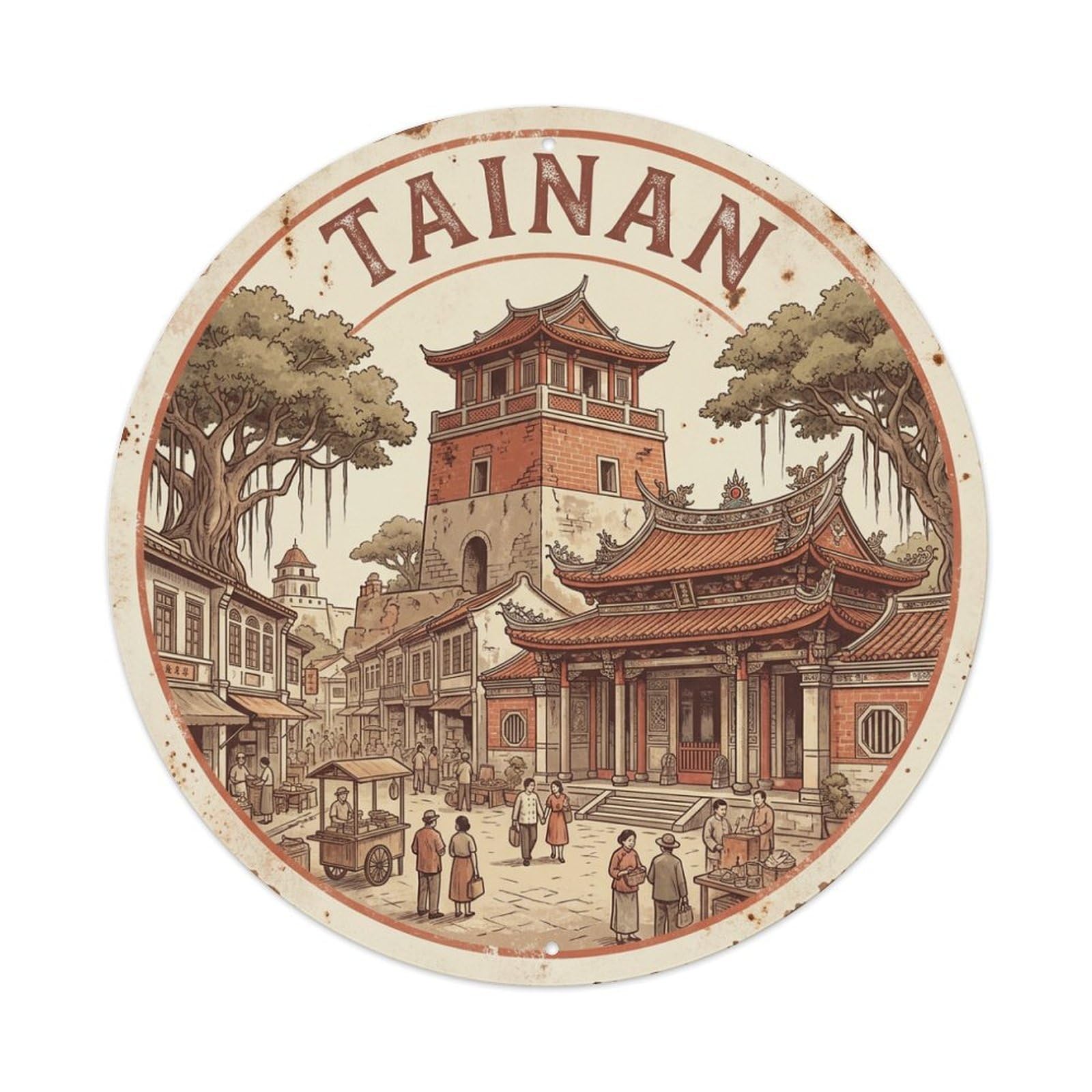 Este 8X8inch Style Retro Travel Taiwan Tainan Metal Tin Sign