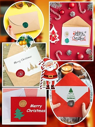 Miniatura 4 de Lanstics - Kit de sellos de cera de Navidad, cabeza de latón, 200 cuentas de cera de sellado en 4 colores, empuñadura de madera, cuchara de fusión,