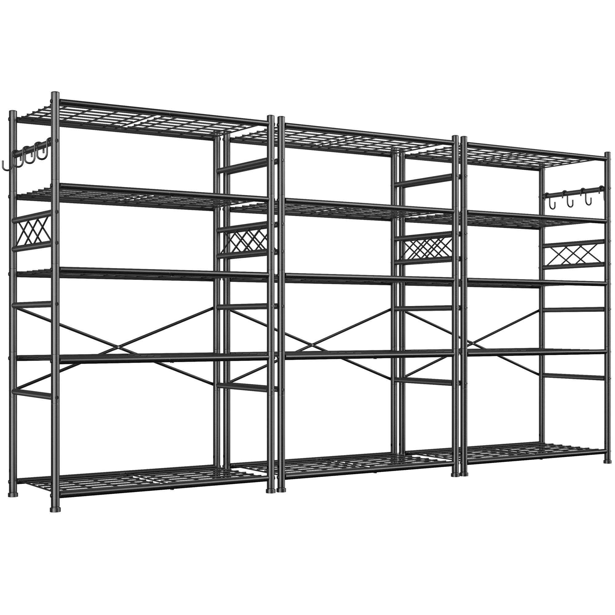 Storage Shelves 5-Tier Large Capacity Wire Shelving with Hooks, Heavy Duty Garage Shelving Unit with Leveling Feet, Stable Metal Shelf for Pantry, Kitchen and Closet, 72" H x 36" W x 12" D, Black
