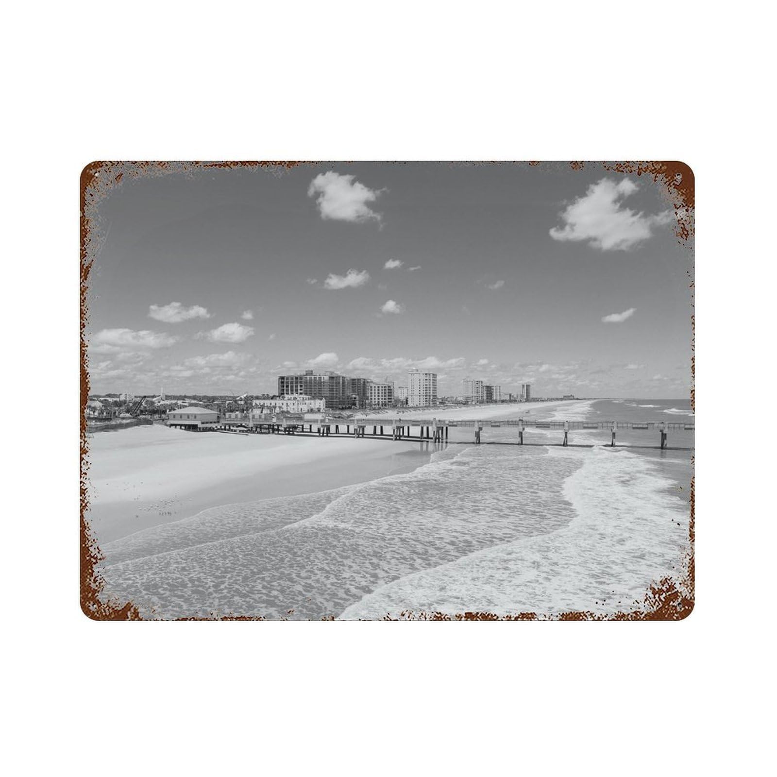 xiaoxiaoshen Black And White Jacksonville Beach Photo Florida Wall Decor Art Metal Tin Poster Modern Home Decor Art Home Bar Shop Decorations Vintage Sign 30x40cm