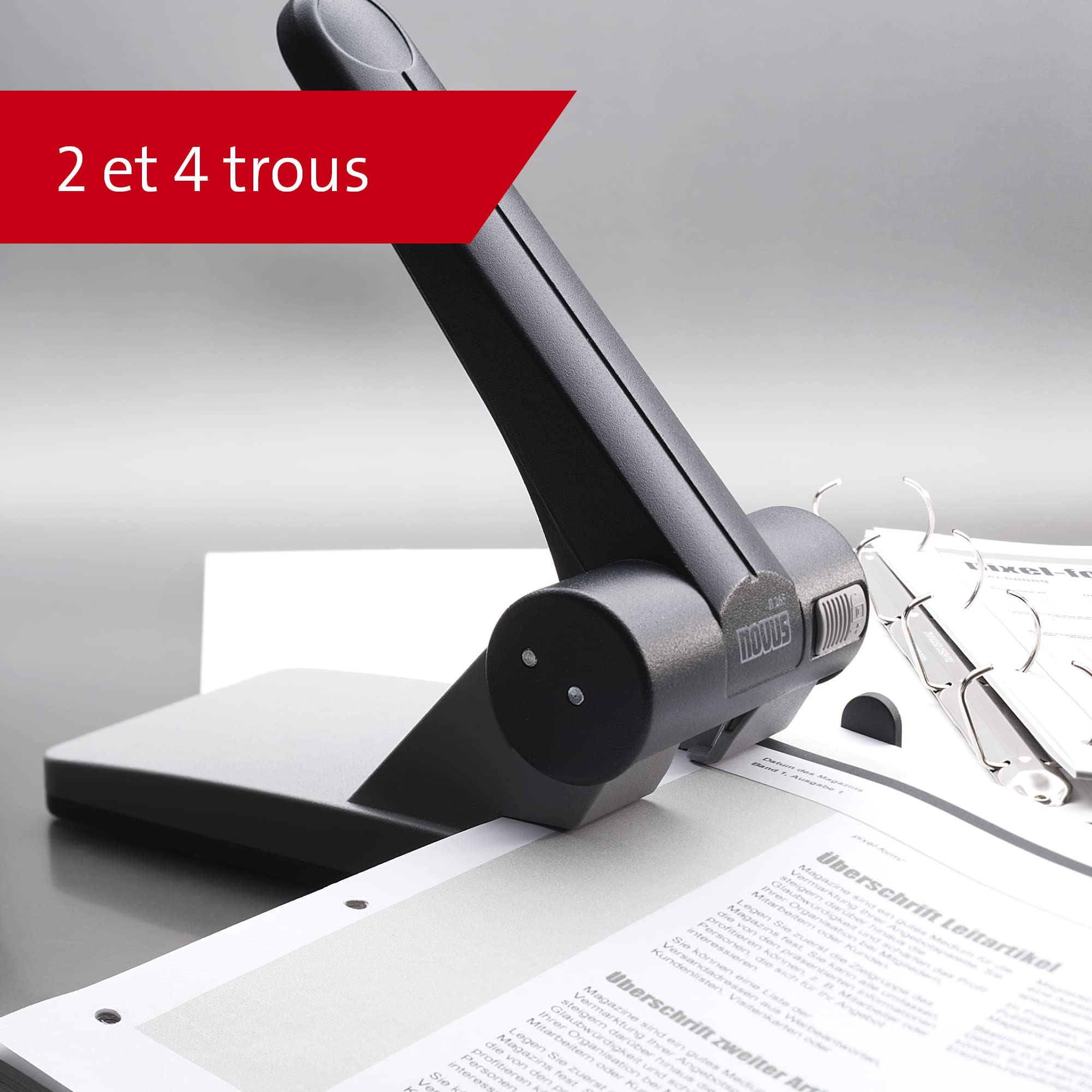 Novus Perforatrice B 265 (perforatrice de registre pour le bureau, métal, capacité de perforation) 65 feuilles, gris clair/noir