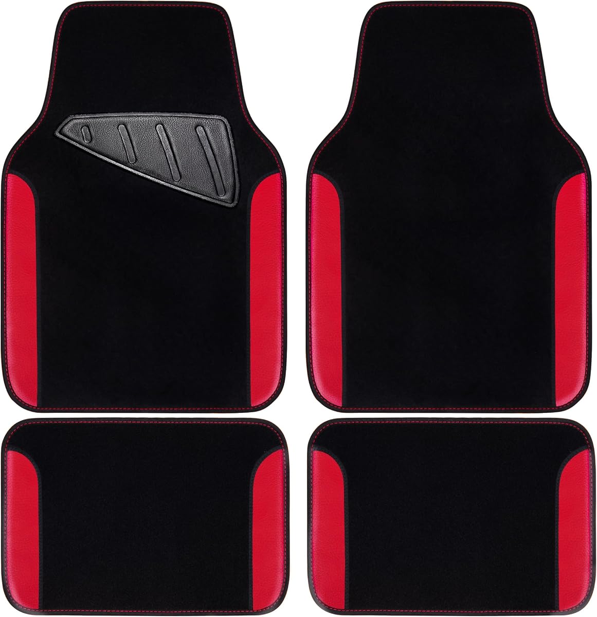 Rainbow Waterproof Universal Fit Faux Leather Car Carpet- Anti-Slip Nibbed Backing Floor Mats for SUV, Vans,Sedans,Trucks, Automotive Set of 4 for Women (Black with Red)