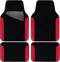 CAR PASS Rainbow Waterproof Faux Leather Floor Mats - Universal Anti-Slip Nibbed Backing Set of 4 for SUV, Sedan, Truck, Van (Black/Red)