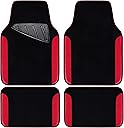 CAR PASS Rainbow Waterproof Universal Fit Faux Leather Car Carpet- Anti-Slip Nibbed Backing Floor Mats for SUV, Vans,Sedans,Trucks, Automotive Set of 4 for Women (Black with Red)