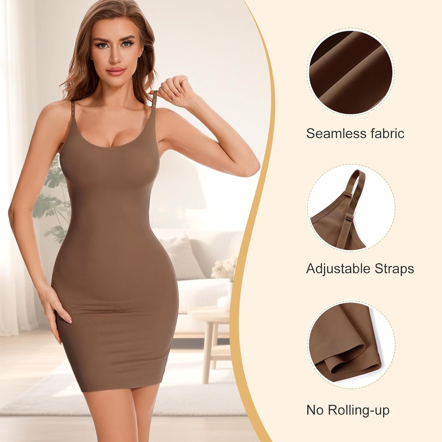 Shapewear Slip Dress for Women Full Slip Body Shaper Tummy Control Under Dress Seamless Spaghetti Strap - Image 4