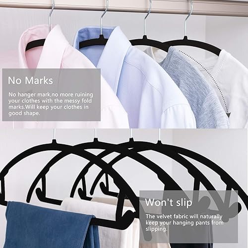 Miniatura 5 de MIZGI Heavy ydute - Perchas de terciopelo de alta calidad (paquete de 50 unidades), antideslizantes, sin hombros, ganchos cromados, perchas para