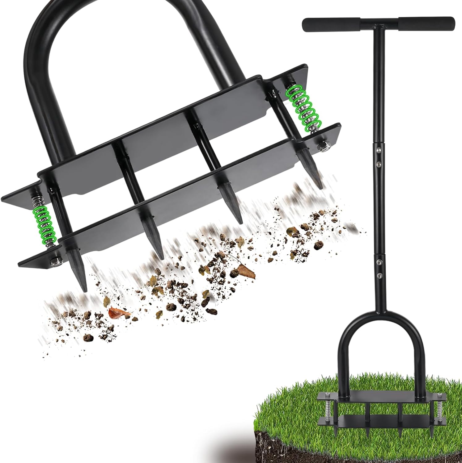 Lawn Aerator - Aerator Lawn Tool, Manual Metal Spike Lawn Aerator Tool with Spring, Automatic Dirt and Leaf Clean Design, Yard Aerator for Lawn for Loosening Soil, Garden Tool