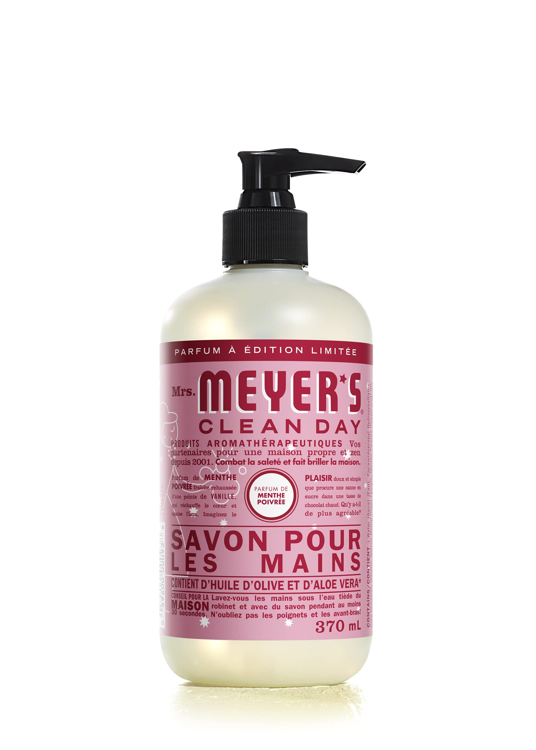 Mrs. Meyer's Clean Day Liquid Hand Soap, Cruelty Free and Biodegradable Hand Wash Made with Essential Oils, Peppermint Scent, 370 ml Soap Pump Bottle