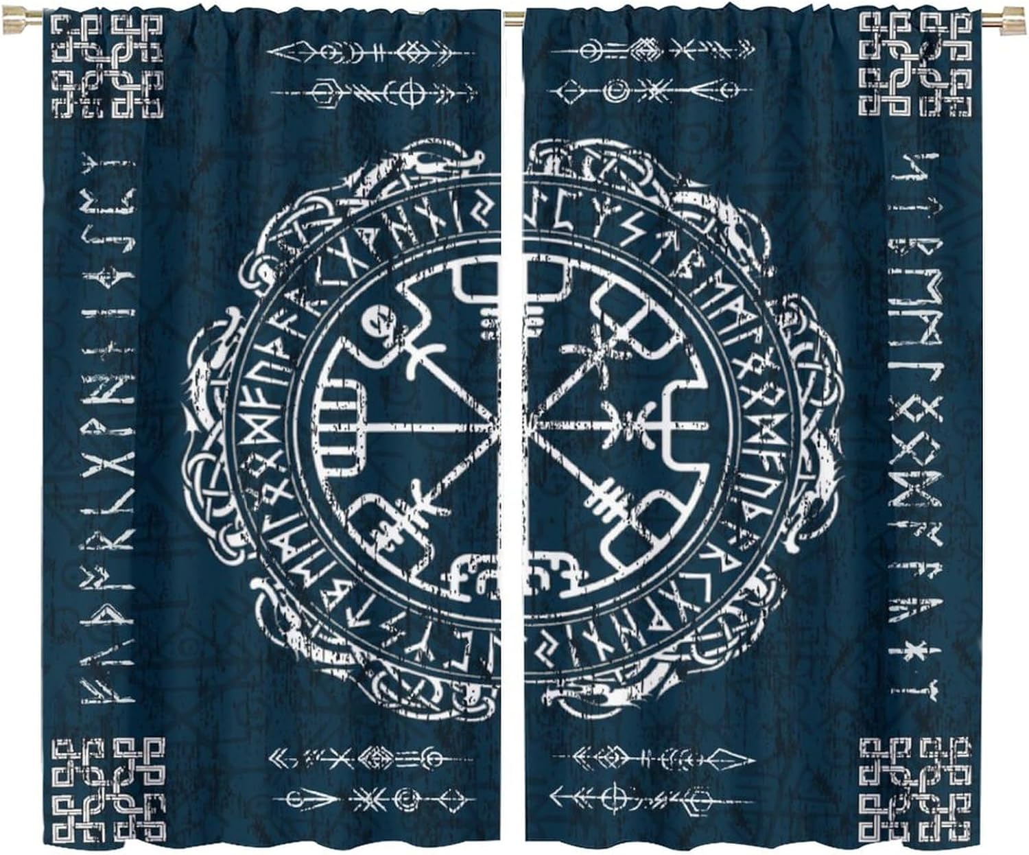 Retro Ancient Vikings Curtains for Home Decor Rustic Norse Mythology Mystical Symbol Print Window Drapes for Bedroom Rod Pocket 2 Panels 63" L x 36" W