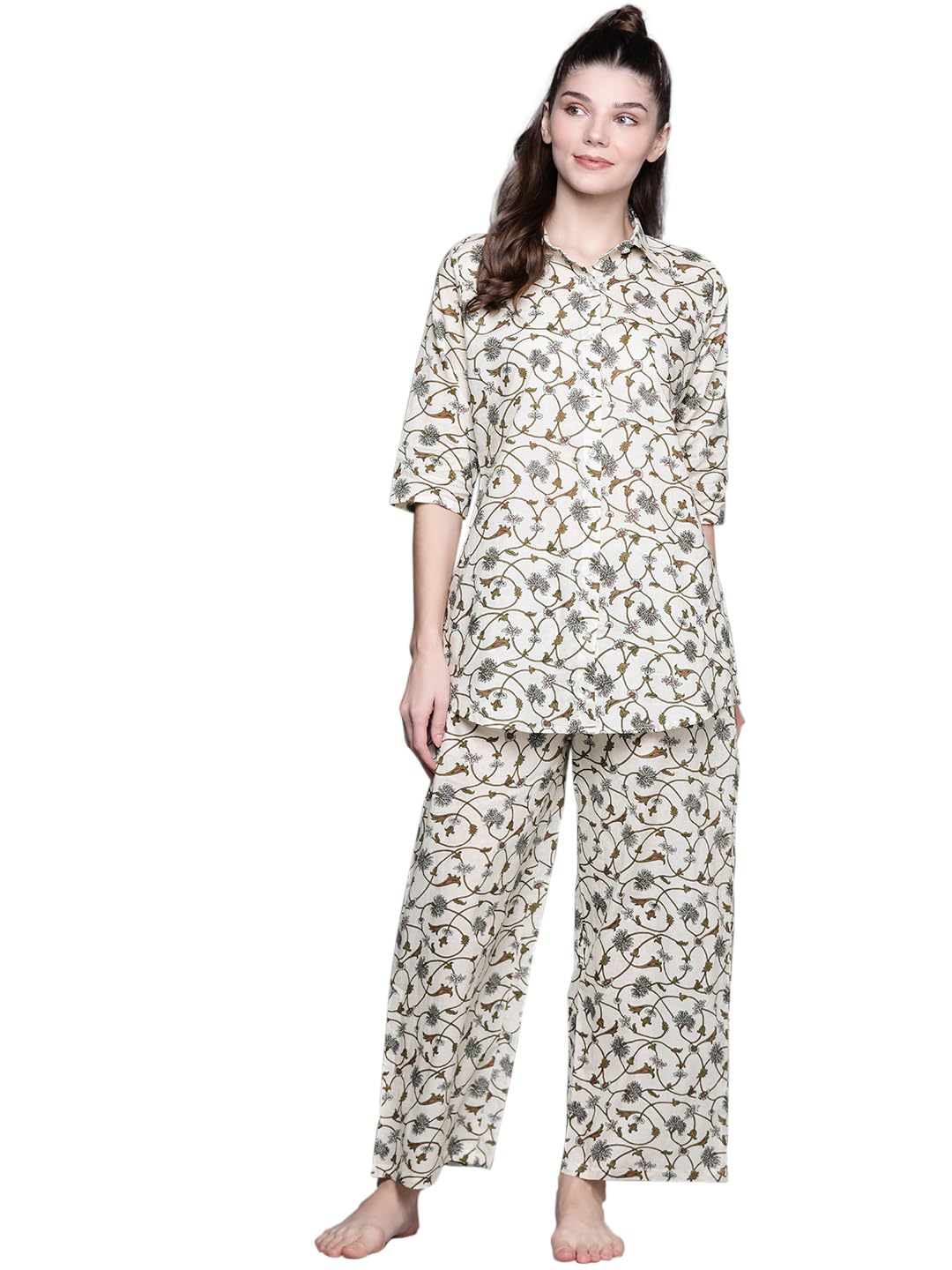 Women's Printed Cotton Relaxed Night Suit