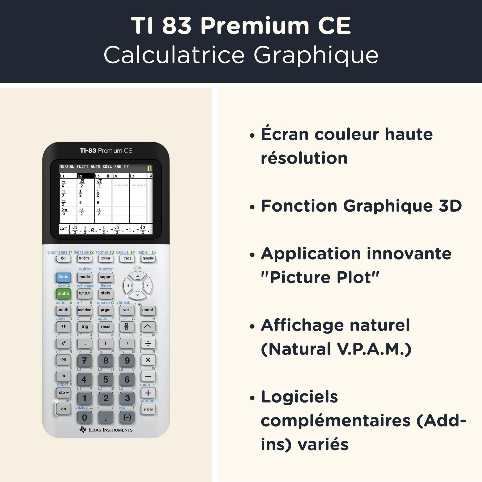 CALCUSO : TI-83 Premium CE Calculatrice graphique, avec étui de protection WYNGS noir