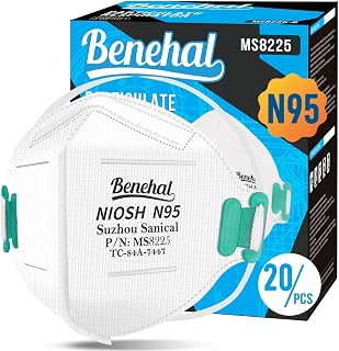 Benehal NIOSH Approved N95 Respirator Masks, 20 Pack Individually Wrapped, Universal Fit Headband for Comfortable Protection