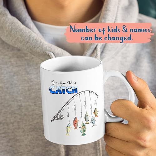 Miniatura 2 de BixDori Grandpa's Catch - Taza de café personalizada para abuelo con nombres de nietos, regalos de tazas de abuelo, taza de cerámica blanca de 11