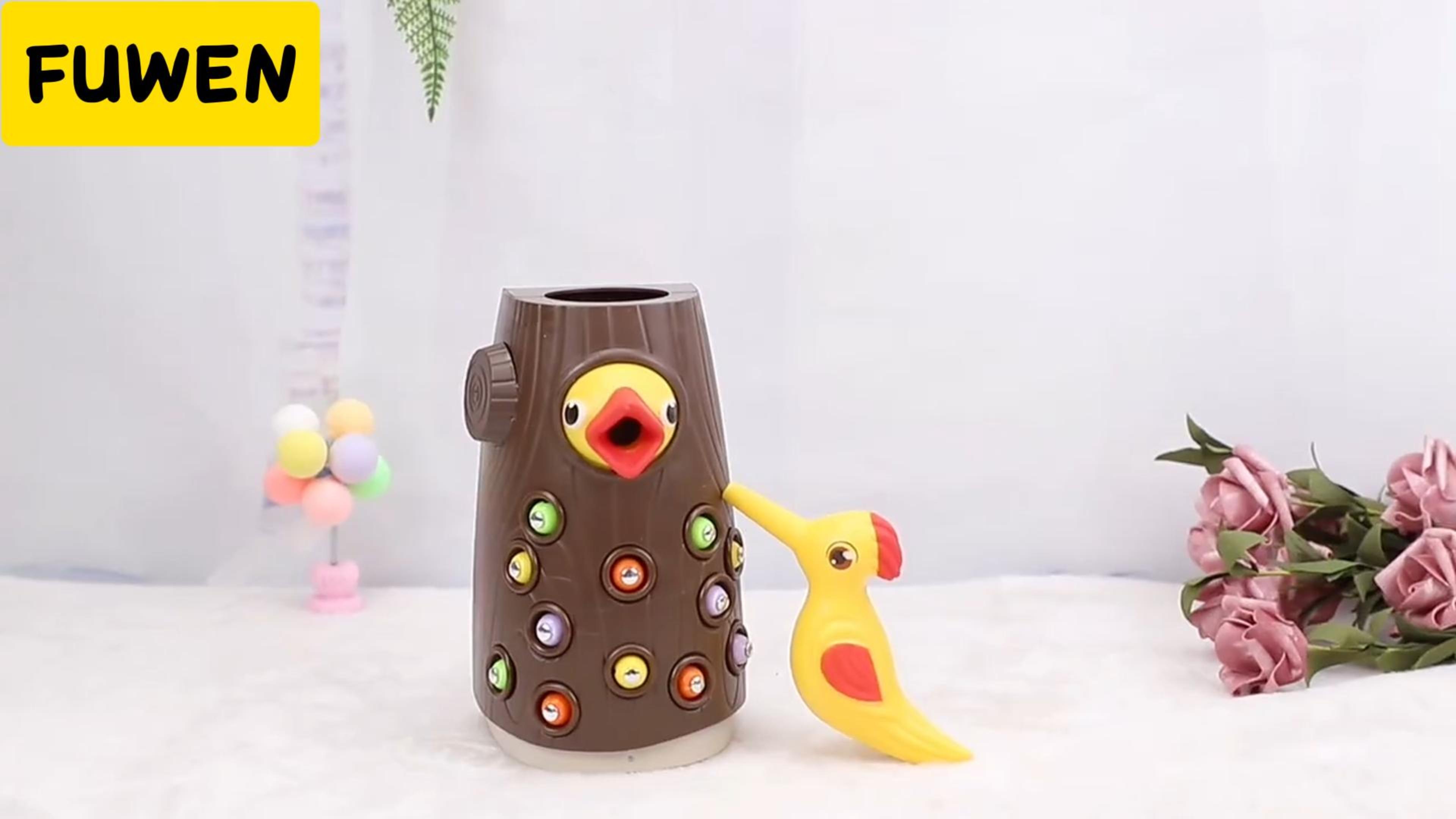 WANGHONGGOGO Juguete De Pájaro Carpintero Y Gusanos – Set Montessori Con Tronco, 8 Insectos Y Pájaro Magnético