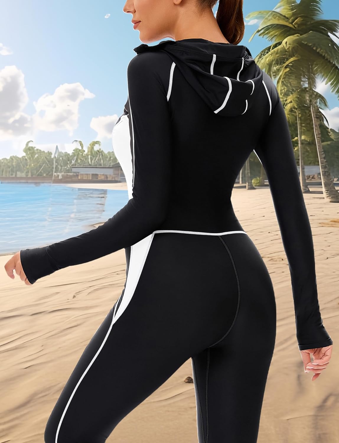 FEOYA Women’s Long Sleeve Swimsuit Full Body Swimwear Muslim Bathing Suit with Swim Hood