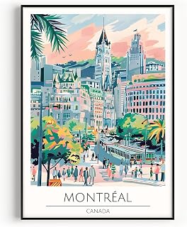 Montreal Travel Poster, Premium Giclee Fine Art Prints - Modern Watercolor Aesthetic Wall Art Decoration, Eclectic Trendy Boho Poster Collage Aesthetic Print for Home Decor, Ready to Frame