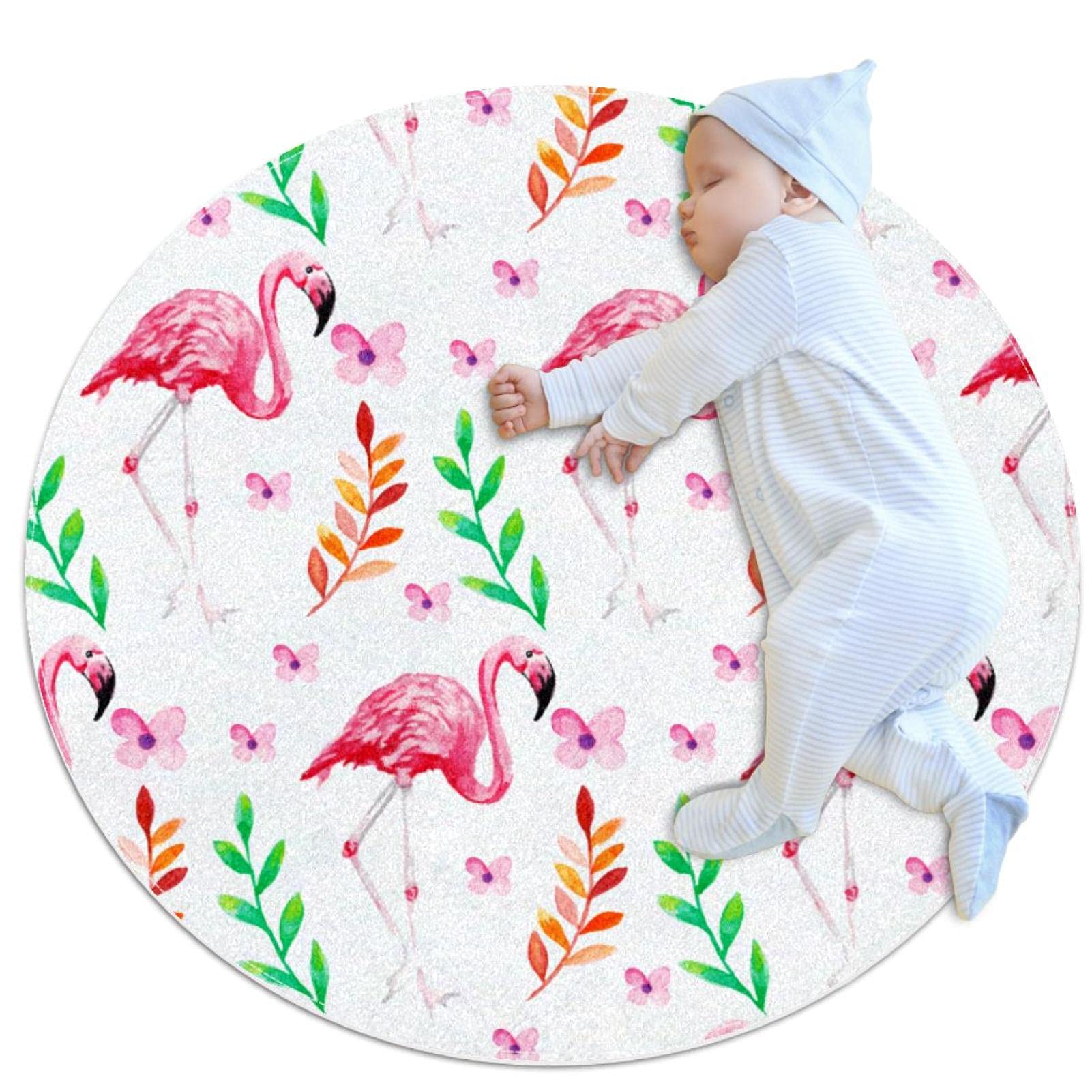 Tapis de salle de bain flamants roses rond 1m pour décorer une chambre d'enfant