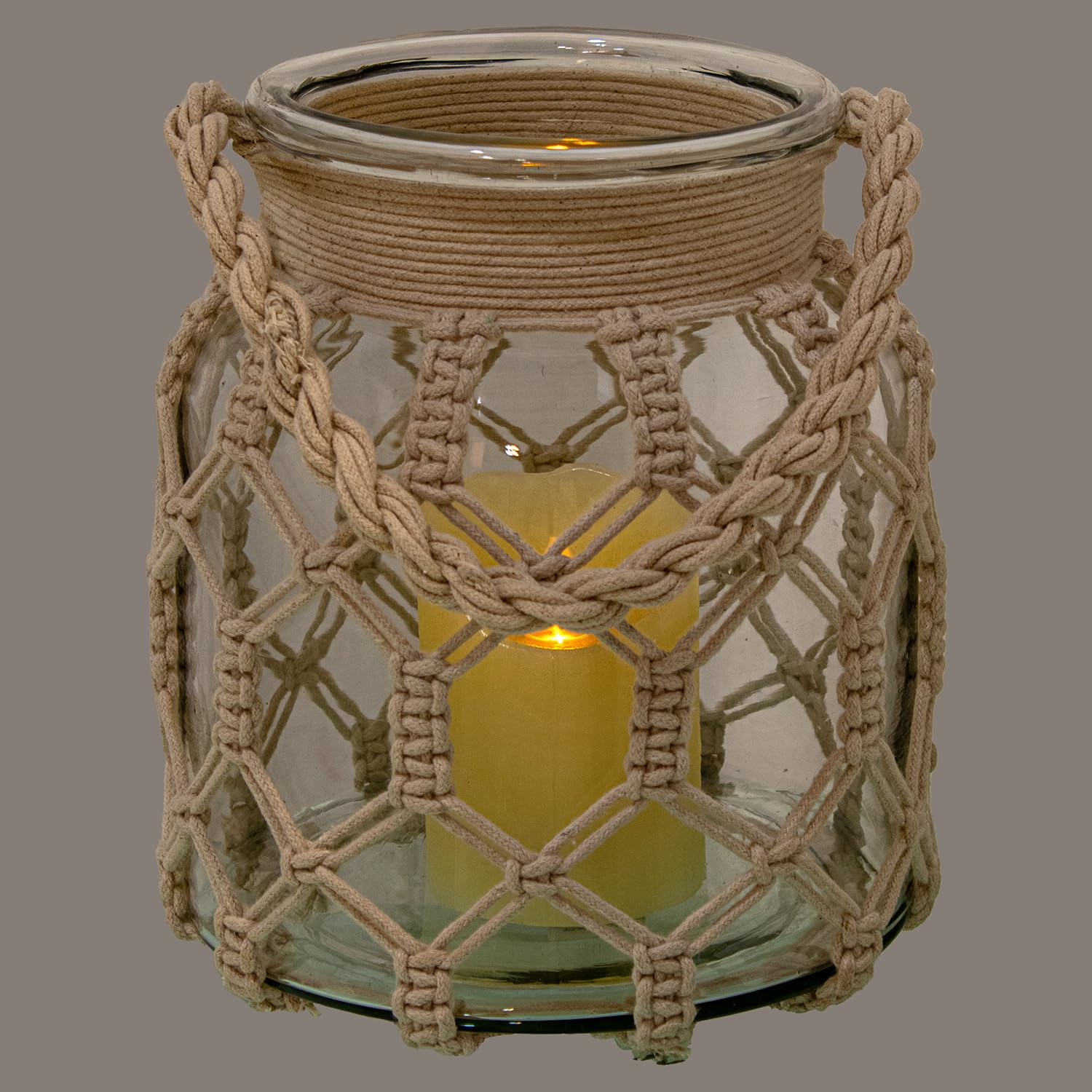 JARRÓN/PORTAVELAS CRISTAL 23CM C/CUERDA_°20X23CM