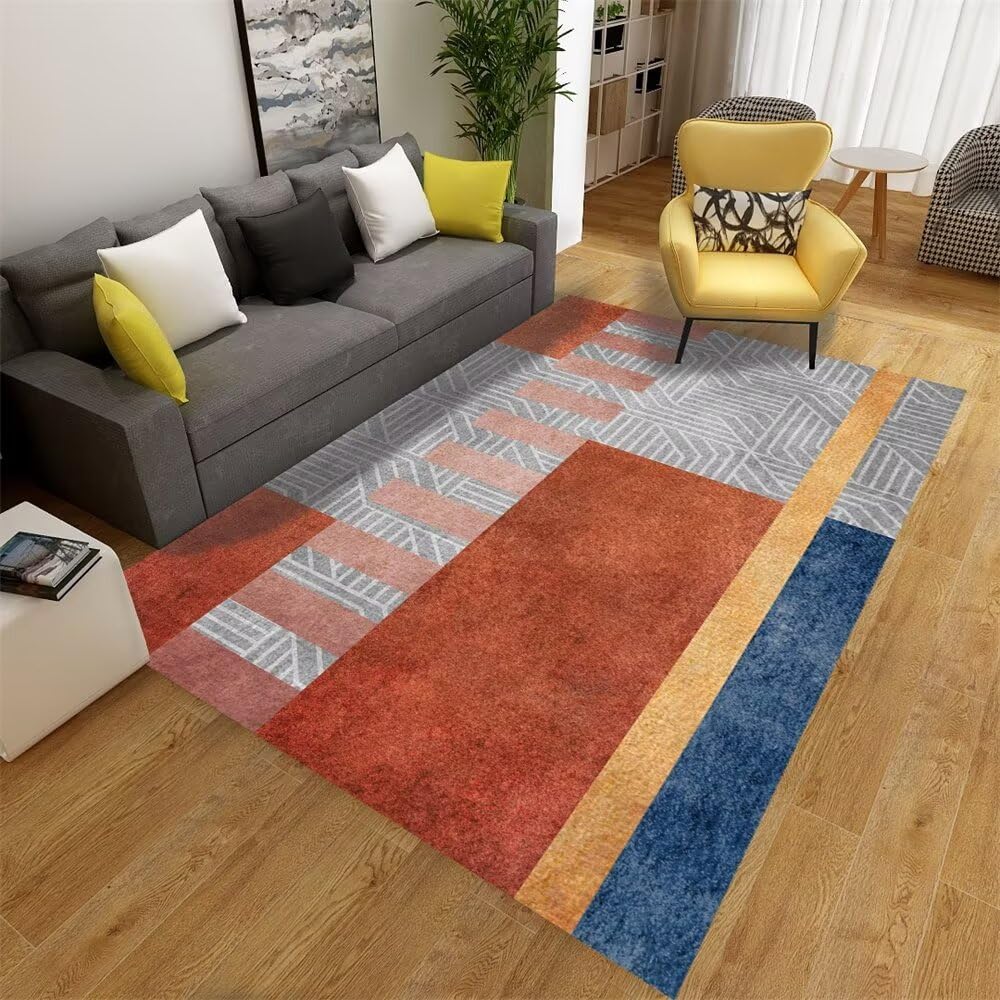 Tapis de chambre doux au design rayé moderne bleu et gris pour un confort unique