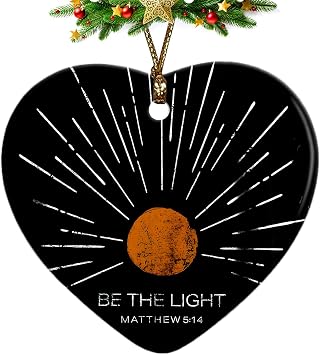 Christian Ornaments, Boho Sun Sunshine Be The Light Scripture Religious Ceramic Ornament Heart Keepsake Decorations, Christian Gifts for Women Teen Girls