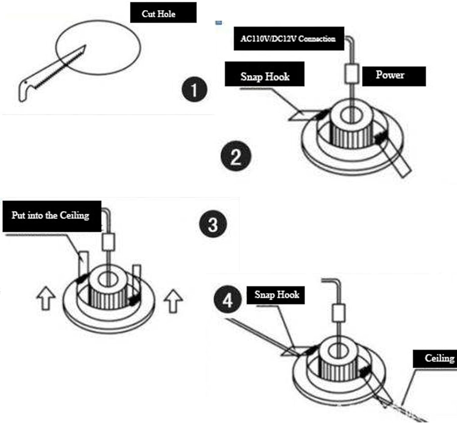 LED Downlight 110V Dimmable 3WCOB CRI80 LED Spotlight Lamp 2 inch Down Lights Adjustable Recessed Lighting Fixture &Trim Lighting t Pack of 4 with Driver (Nature White(4000-4500K))