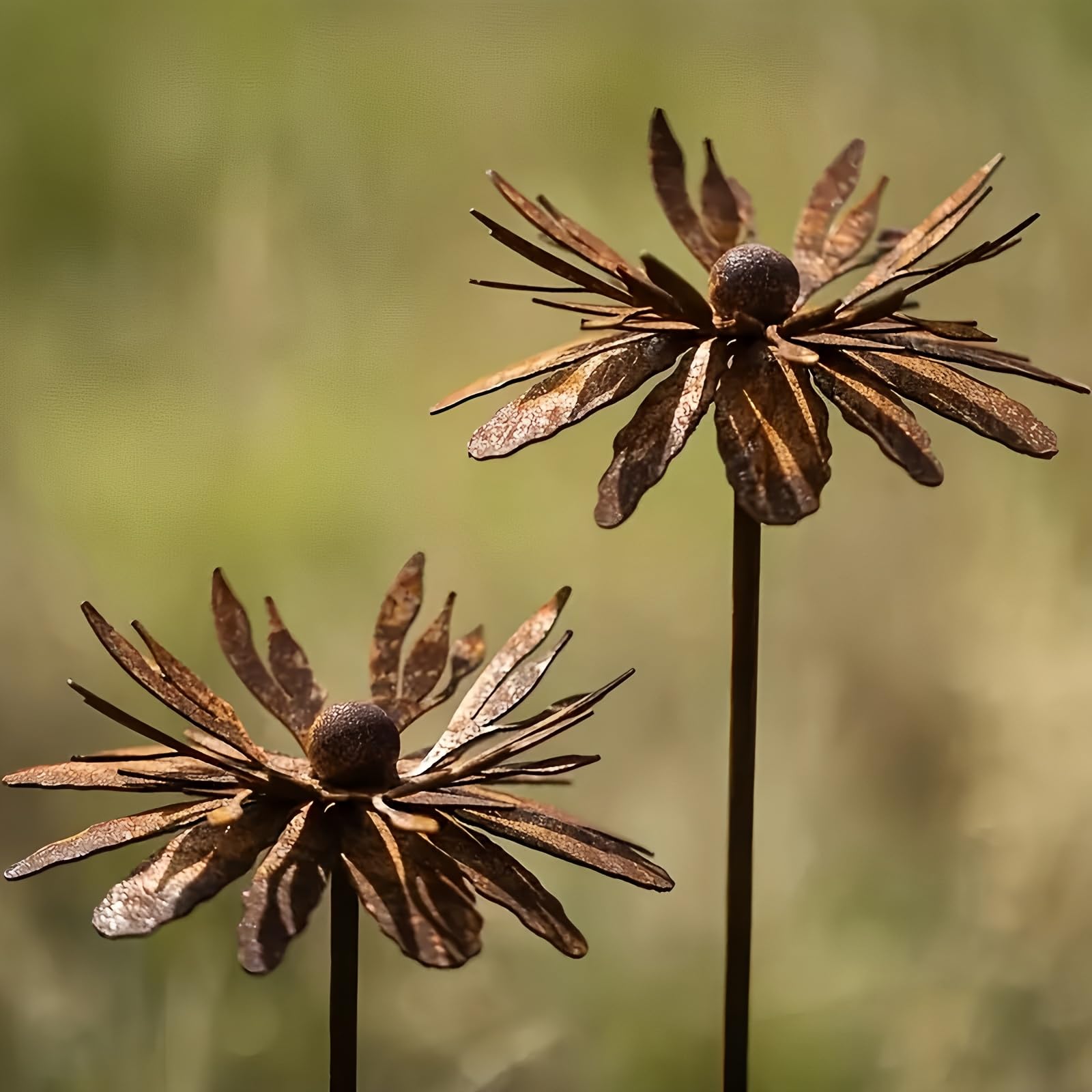 yeeplo Set of 2 Rusty Garden Decoration Set Rust Decoration for Garden Corten Steel Garden Stake Metal Flower Poppy Garden Decoration Rust Trellis Stake Flower Bed Stake Pot Stake Natural Rust (A)