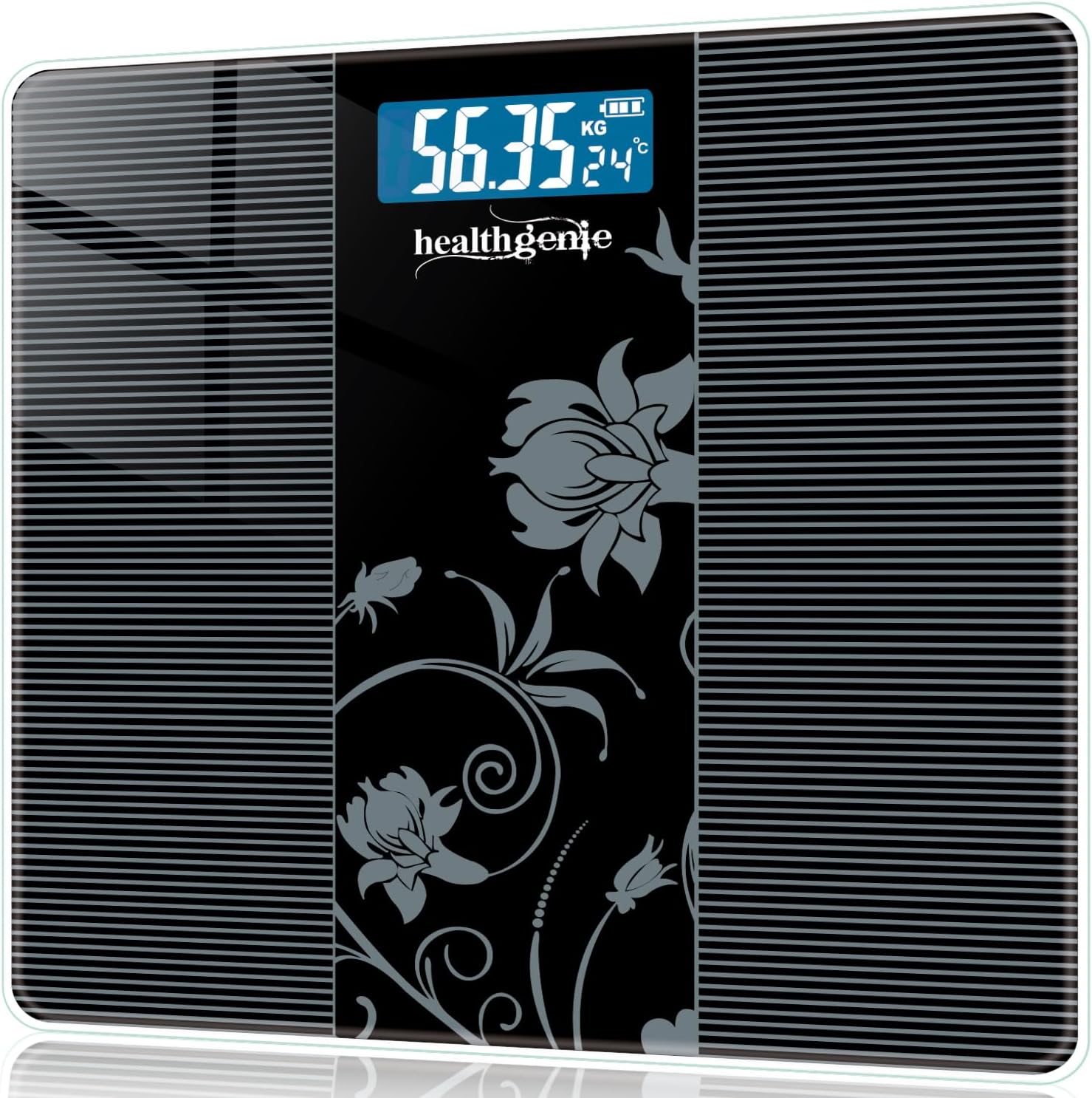 Healthgenie Weight Machine For Body Weight Digital Weighing Scale Thick Tempered Glass LCD Display with 3 Year Warranty & Batteries HD-221 (93 Black)